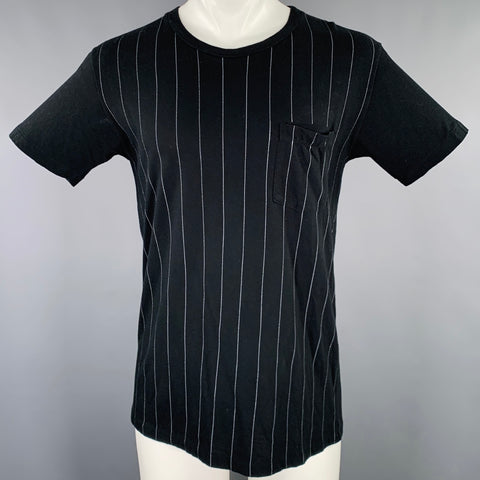 N.HOOLYWOOD Size 38 Black White Stripe Cotton One Pocket T-shirt