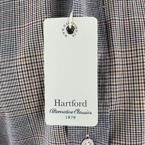 HARTFORD Camisa de manga larga con botones de algodón a cuadros Glenplaid azul marino y dorado talla M