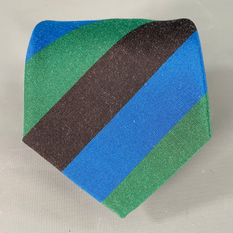 O'CONNELL'S Blue Green Black Diagonal Stripe Silk Wool Tie