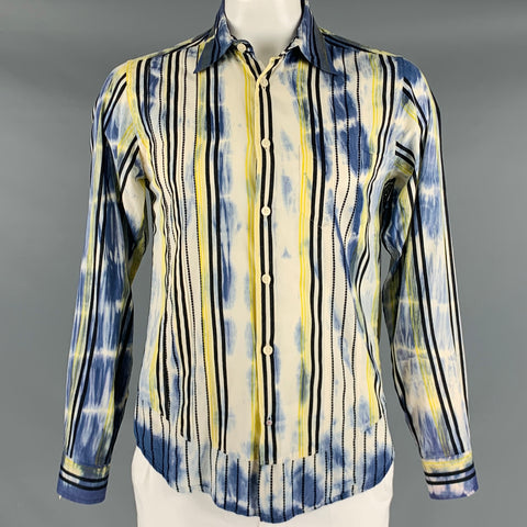 ROBERT GRAHAM Size L White Blue Yellow Stripe Cotton Long Sleeve Shirt