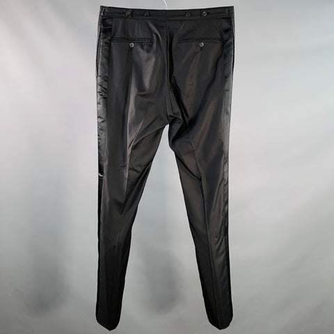 LANVIN Size 32 Black Wool Tuxedo Flat Front Zip Fly Dress Pants