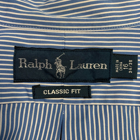 RALPH LAUREN Size L Blue White Stripe Embroidered Long Sleeve Shirt