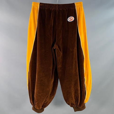 GUCCI Size S Yellow Brown Color Block Velvet Balloon Casual Pants
