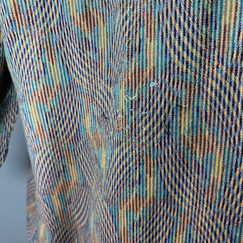 JHANE BARNES Size XL Blue Yellow Abstract Cotton One Pocket Long Sleeve Shirt