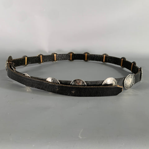 BUFFALO DANCER USA COIN SILVER Black Silver Concho Leather Sterling Belt