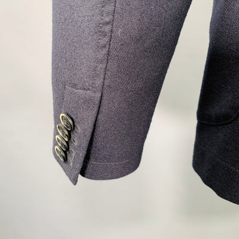 BARENA Taille 38 Blazer en laine mélangée bleu marine à revers crantés