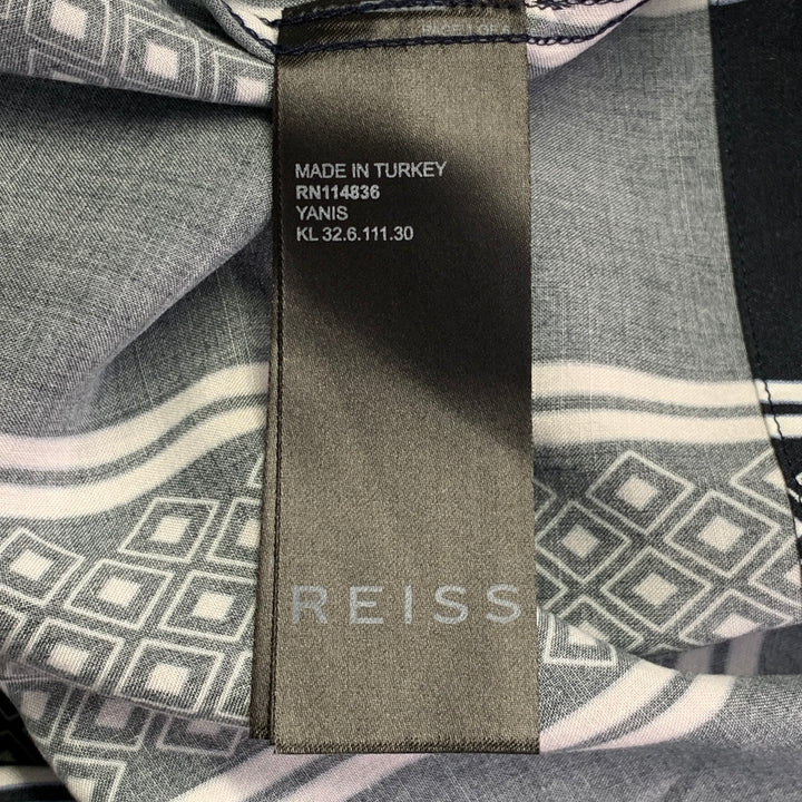 REISS Size M Yanis Navy White Diamonds Stripe Viscose Camp Short Sleeve Shirt