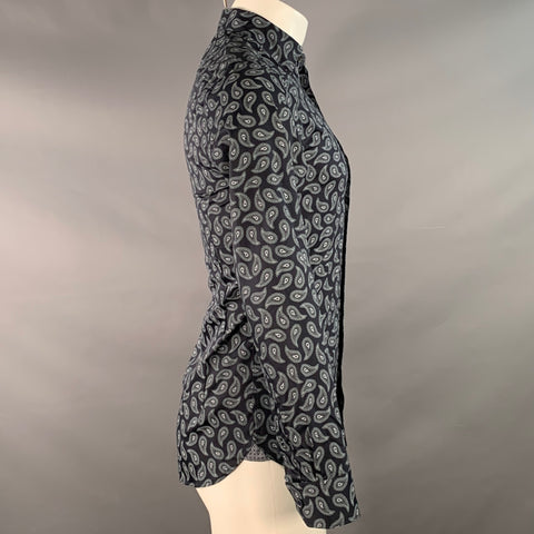 TED BAKER Size XS Lapins Navy Blue Paisley Cotton Spread Collar Long Sleeve Shirt