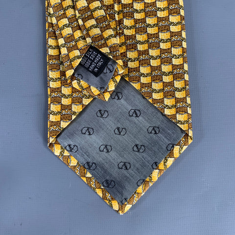 VALENTINO Yellow Brown Abstract Silk Tie