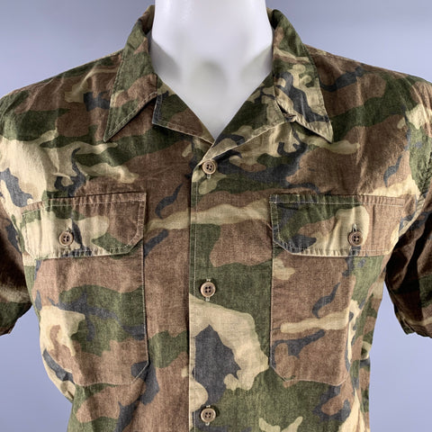 RRL by RALPH LAUREN Size XL Green Brown Camo Cotton Camp Short Sleeve Shirt