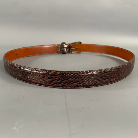 POLO by RALPH LAUREN Size 34 Brown Textured Lizard Leather Sterling Silver Belt