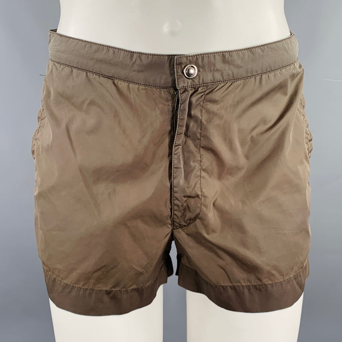GUCCI Size S Brown Taupe Zip Fly Swim Trunks