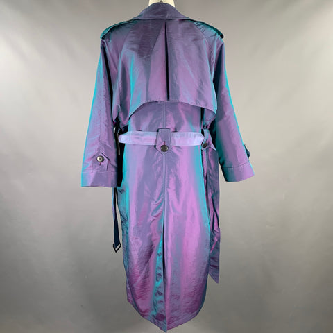 CHRISTIAN DIOR Size 6 Purple Teal Iridescent Trench Trench Coat