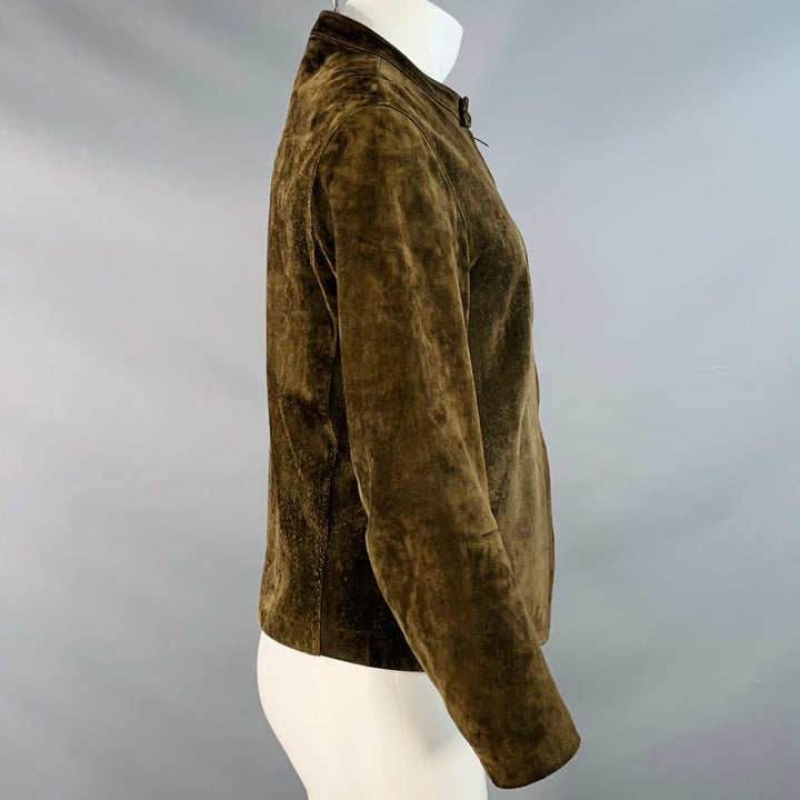 GUCCI Size M Brown Olive Suede Motorcycle Jacket