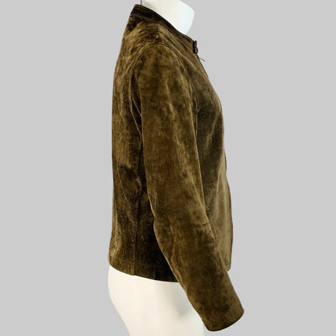 GUCCI Size M Vintage Brown Olive Suede Motorcycle Jacket
