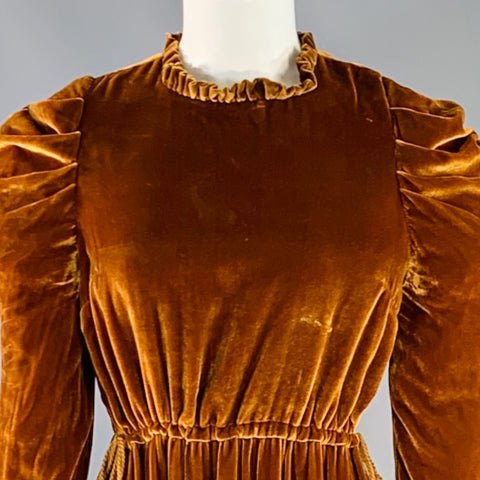 ULLA JOHNSON Size 2 Bunny Yellow Mustard Velvet Ruffle Midi Dress