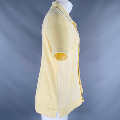TODD SNYDER Size M Yellow Textured Silk Cotton Short Sleeve Shirt