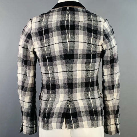 HAIDER ACKERMANN Size 34 Grey Black White Plaid Wool Cotton Sport Coat