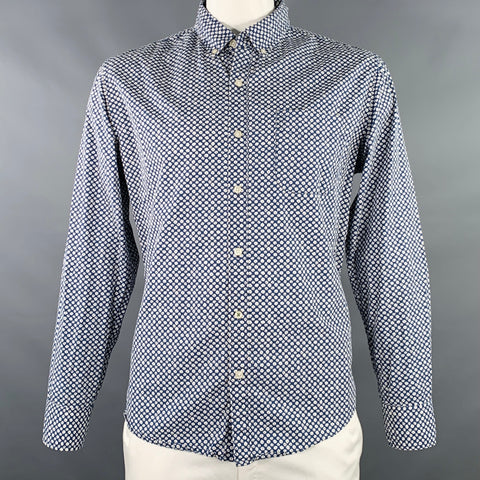 BONOBOS Size XL Blue White Floral Cotton One Pocket Long Sleeve Shirt