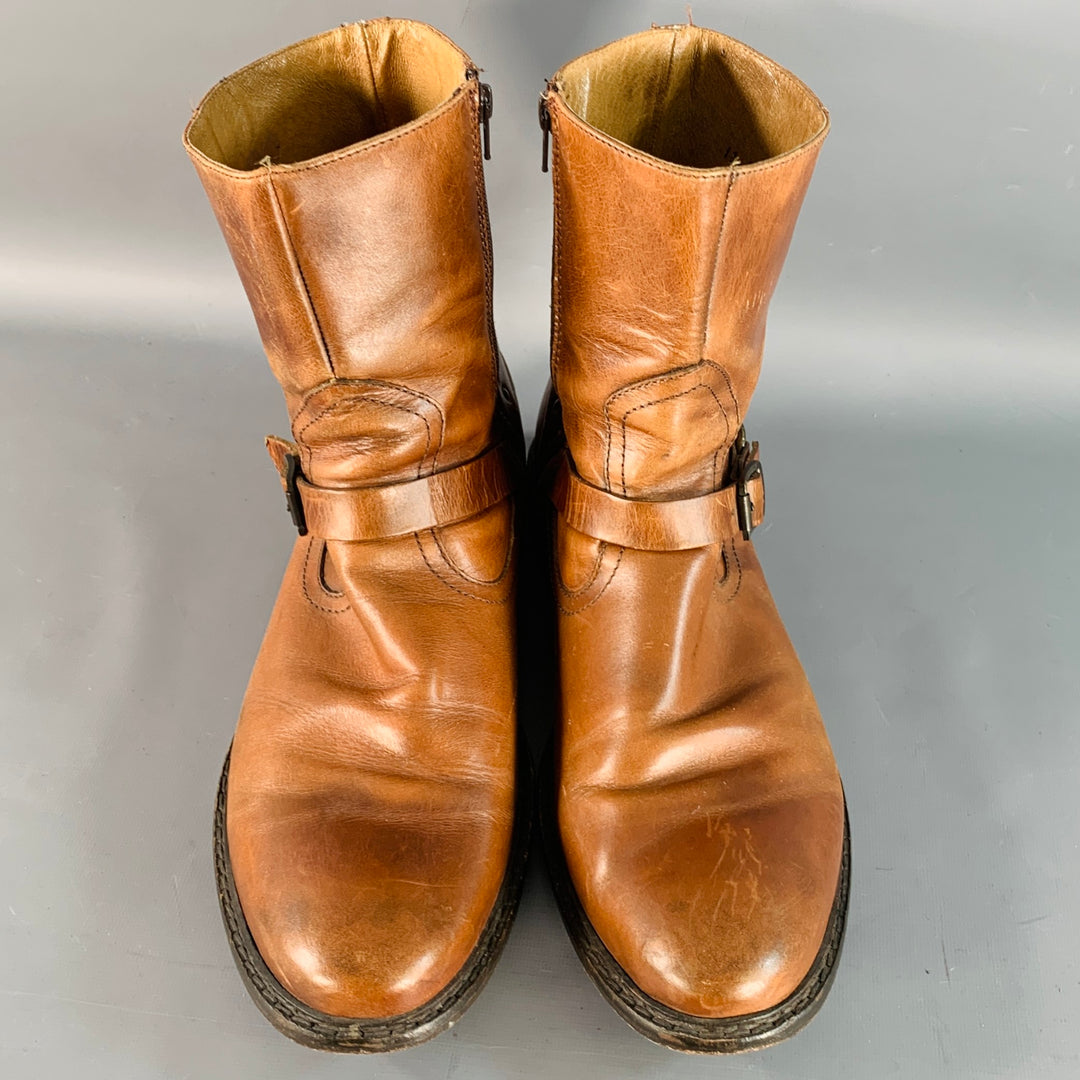 FRYE Size 13 Brown Leather Side Zipper Harness Boots