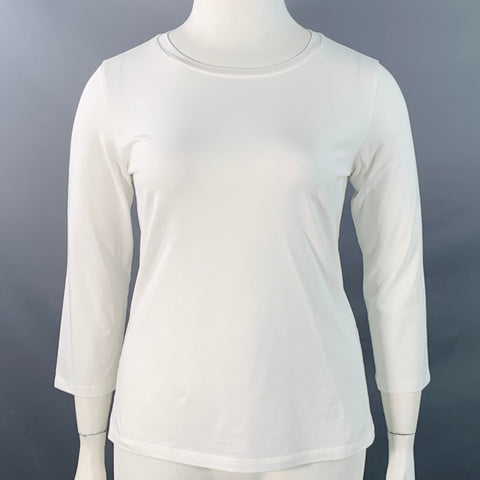 MAX MARA Size L White Cotton Jersey 3/4 Sleeves Crew Neck Pullover