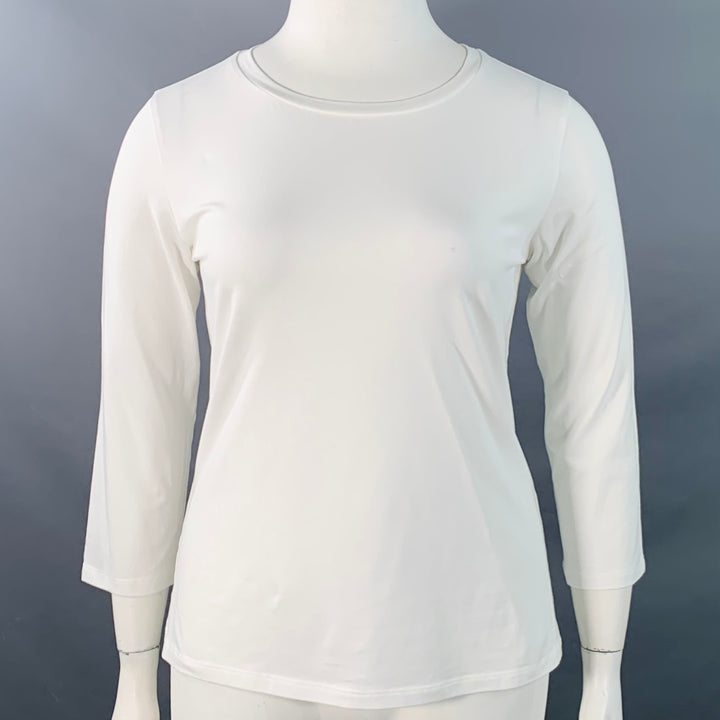 MAX MARA Size L White Cotton Jersey 3/4 Sleeves Crew Neck Pullover