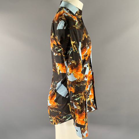 GIVENCHY Size XS Black Orange Animal Print Cotton Long Sleeve Shirt