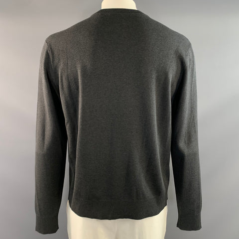 GUCCI Size XL Grey Dark Grey Knitted Silk Cotton Crew Neck Pullover