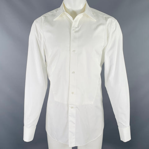 ERMENEGILDO ZEGNA Size M White Cotton Tuxedo Long Sleeve Shirt