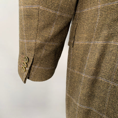 KITON Size 40 Brown Blue Window Pane Cashmere Notch Lapel Sport Coat