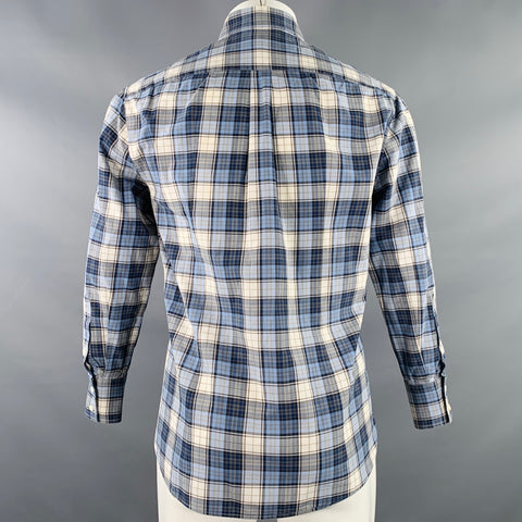 BRUNELLO CUCINELLI Size S Blue Navy Plaid Cotton Button Down Long Sleeve Shirt