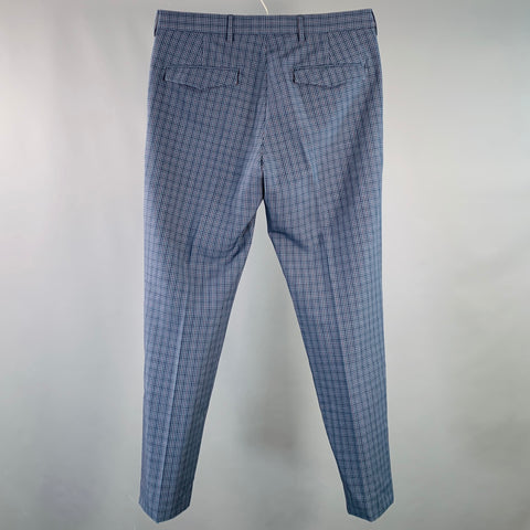 PRADA Size 30 Blue Navy Burgundy Plaid Wool Mohair Button Fly Dress Pants