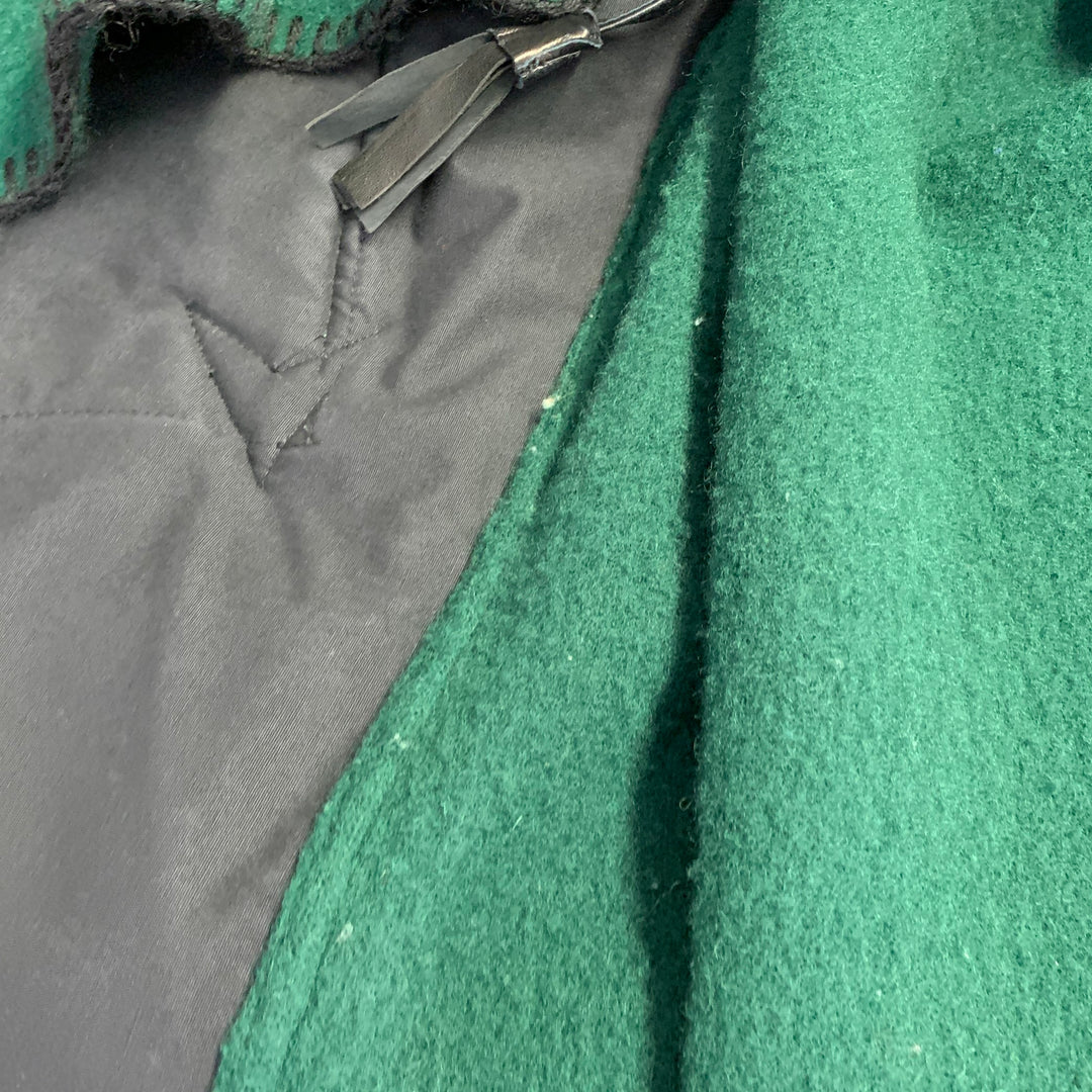 JEAN CHARLES DE CASTELBAJAC Size 2 Green Black Wool Leather Fringe Hooded Coat