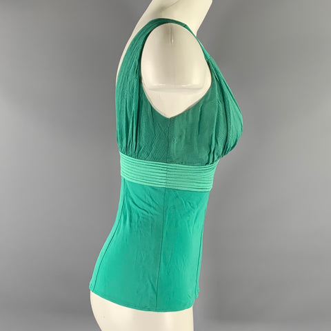 YIGAL AZROUEL Size 0 Green Silk  Lycra Ruched Sleeveless Dress Top