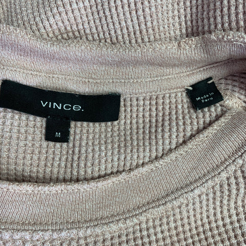 VINCE Size M Pink Waffle Knit Pima Cotton Crew Neck Pullover