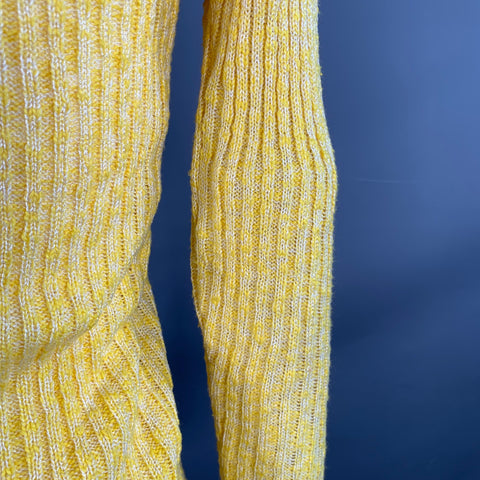 COURREGES Vintage Size XS Yellow Acrylic Blend Rib Knit V-Neck Cardigan