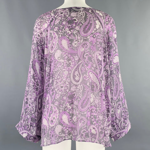 NILI LOTAN Size S Purple Grey Silk Paisley Blouse Casual Top