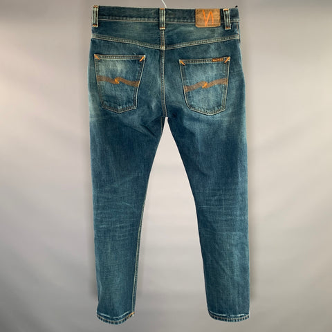NUDIE JEANS Size 33 Blue Contrast Stitch Cotton Straight leg Jeans