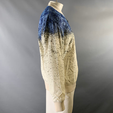 ALEXANDER MCQUEEN Size 46 Off White Blue Print Viscose Bomber Jacket