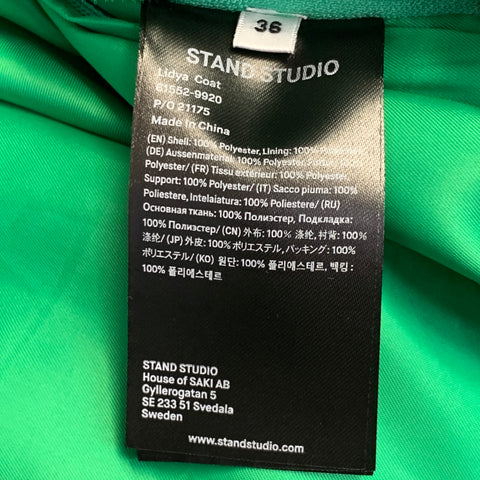 STAND STUDIO Size S Lidya Green Polyester Faux Fur Peak Lapel Coat