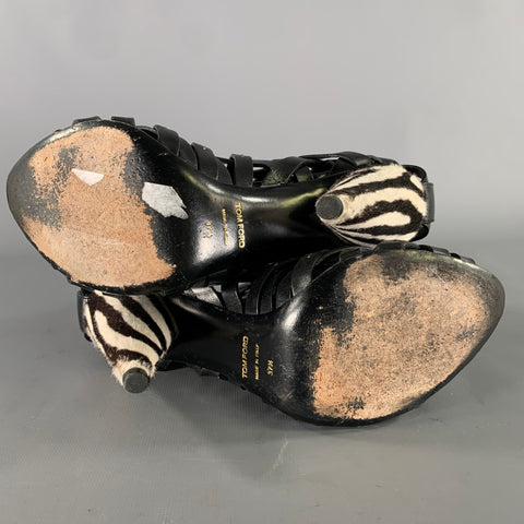 TOM FORD Size 7.5 Black Gold Leather Mixed Patterns Zip Up Boots