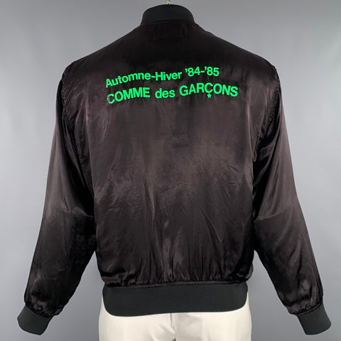 COMME des GARCONS 2018 Size XL Black Green Graphic Cupro Bomber Jacket