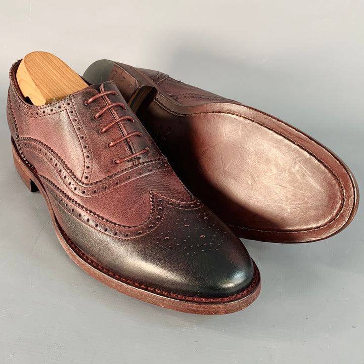 PAUL SMITH Size 8 Burgundy Antique Leather Wingtip Oxford Lace-Up Flexible Travel Shoes