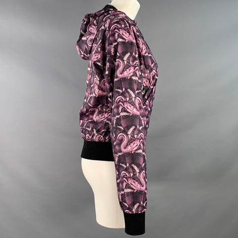 MARCELO BURLON Size S Black Purple Polyamide Snake Print Hooded Rain Jacket