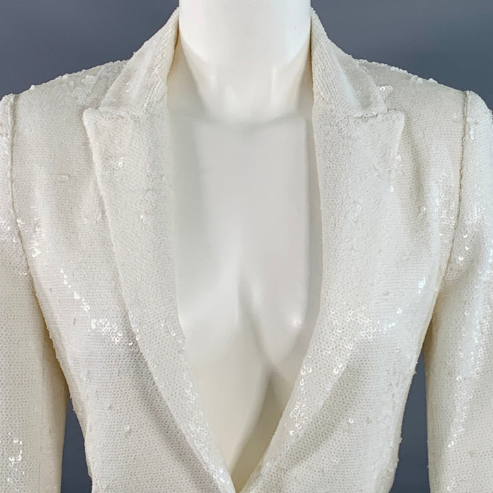 ZADIG & VOLTAIRE Size XS White Polyester Sequined Peak Lapel Snap Jacket Blazer