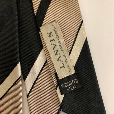 LANVIN Black Mauve Diagonal Stripe Silk Tie