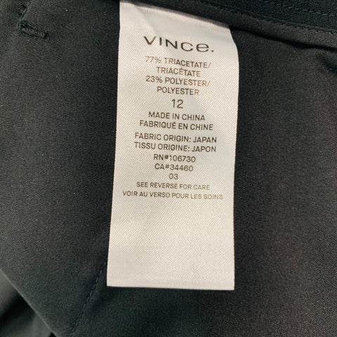 VINCE Talla 12 Pantalones de vestir negros con bragueta y cremallera en mezcla de triacetato