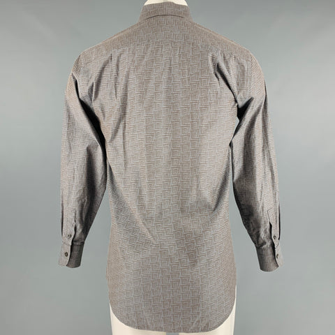 VERSACE Size S Grey Blue Dots Long Sleeve Shirt