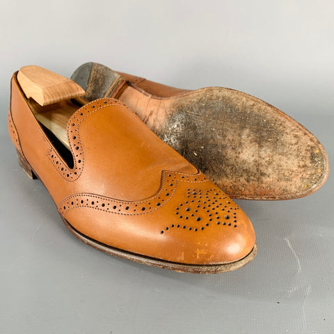 RALPH LAUREN Size 9 Tan Leather Perforated Wingtip Loafers Flats