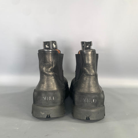 POLO Size 10.5 Black Crackled Leather Chelsea Boots
